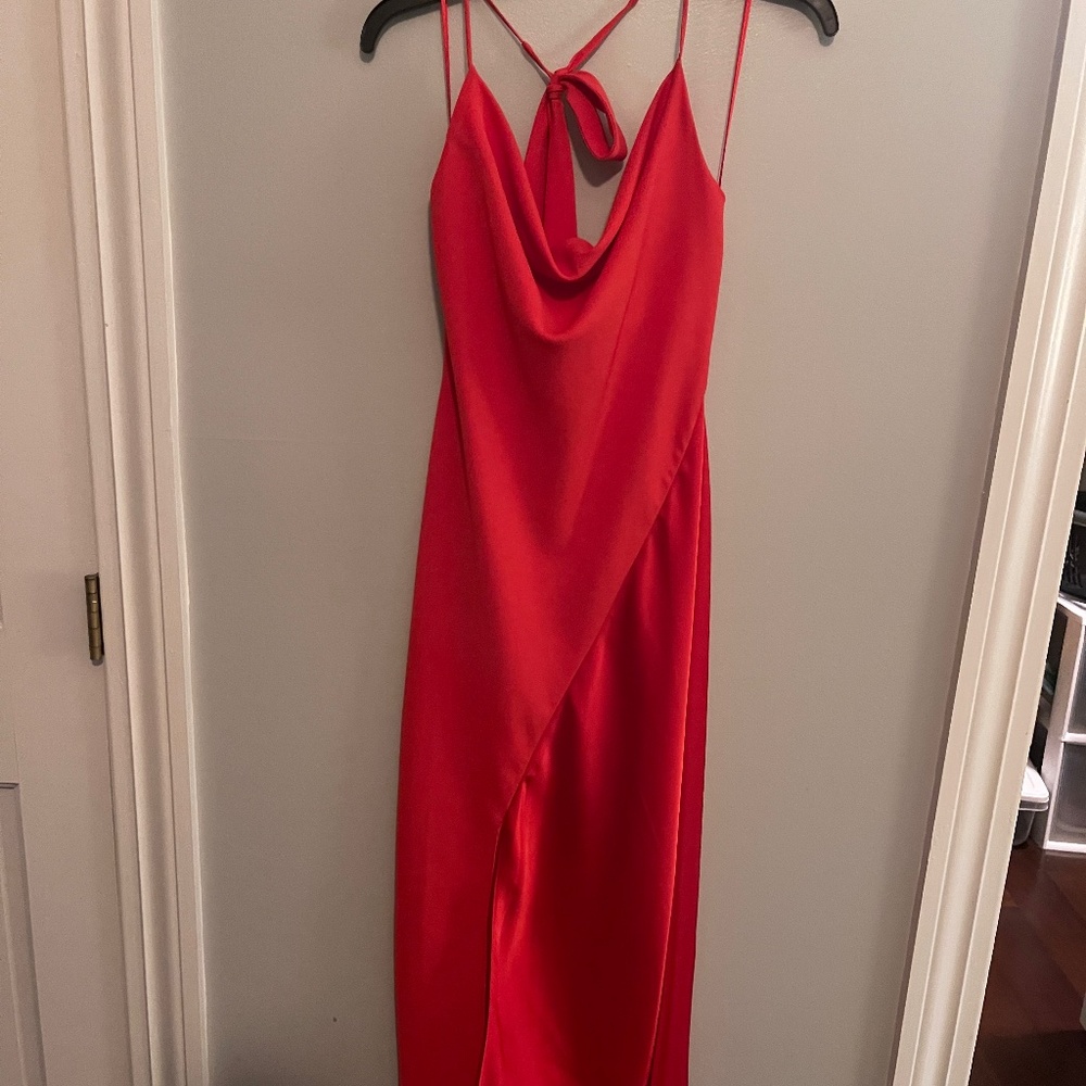 Red Halter Midi Dress